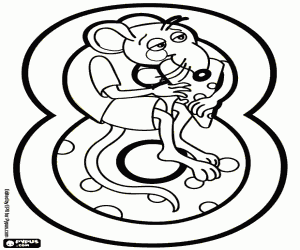 Number eight, mouse and cheese coloring page