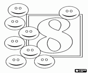 Number eight with smiling faces coloring page