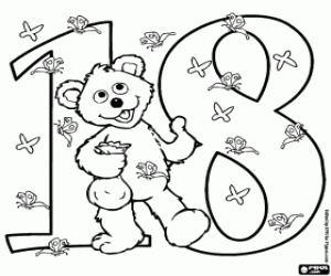 Number eighteen with Baby Bear coloring page
