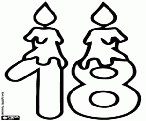 The number eighteen with candles coloring page