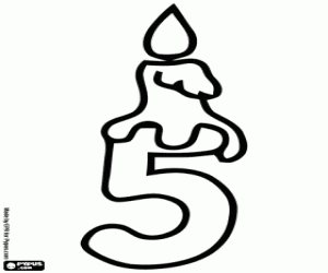 The number five and the candle coloring page