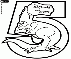 Number five, a dinosaur coloring page