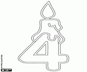 The number four with a candle coloring page