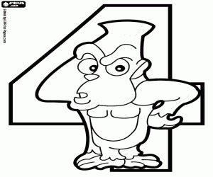 Number four, a gorilla coloring page