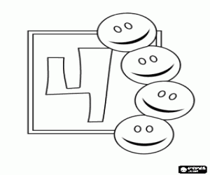 Number four and happy faces coloring page