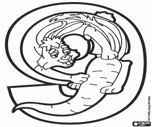 Number nine, rabbit and carrot coloring page