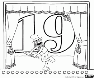 The number nineteen with Grover coloring page