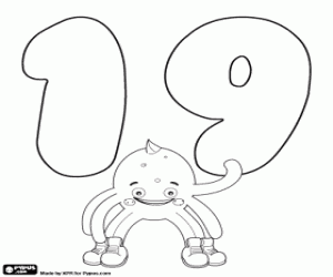 The number nineteen with Pypus coloring page