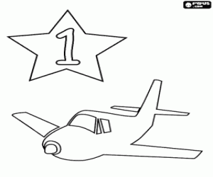 The number one and a airplane coloring page