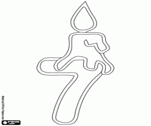 The number seven and a candle coloring page
