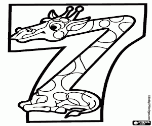 Number seven, a seated giraffe coloring page