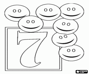 Number seven and smiling faces coloring page