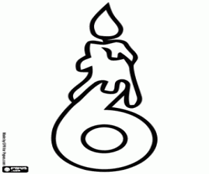 Number six and birthday candle coloring page