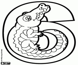 Number six, a crocodile coloring page