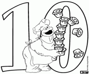 The number ten and Cookie Monster coloring page