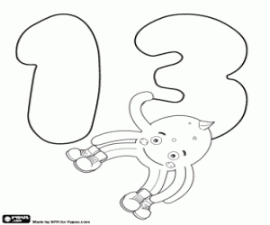The number thirteen with Pypus coloring page