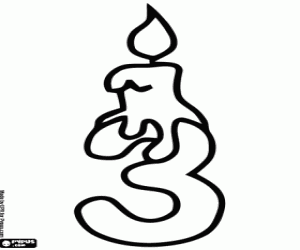 Number three with a birthday candle coloring page
