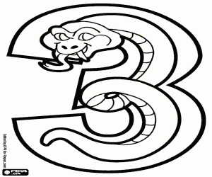Number three, a snake coloring page