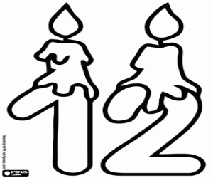 Number twelve and birthday candles coloring page