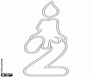 The number two with a candle coloring page