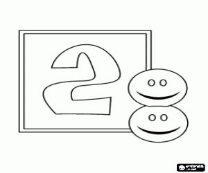 The number two and two smiling faces coloring page