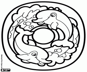 Number zero, two dolphins coloring page