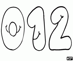 Numbers 0, 1 and 2 with a smile coloring page