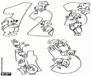 Numbers from 1 to 5 with animals coloring page
