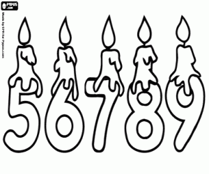 Numbers from 5 to 9 with candles coloring page