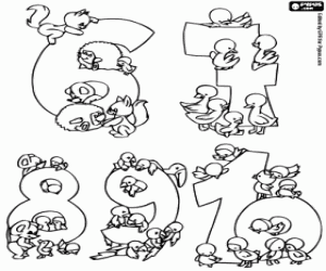 Numbers from 6 to 10 with animals coloring page