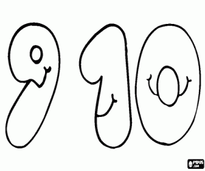 Numbers 9 and 10 with a smile coloring page