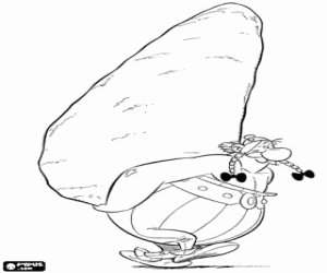 Obelix with the menhir coloring page