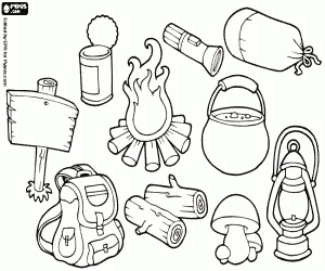 Objects for the wilderness camping coloring page