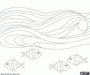 The ocean with waves and fishes coloring page