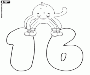 Octopus Pypus and number sixteen coloring page
