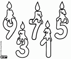 Odd numbers with birthday candles coloring page