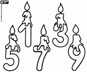 Odd numbers with candles coloring page