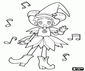 Ojamajo Doremi, a witch apprentice coloring page