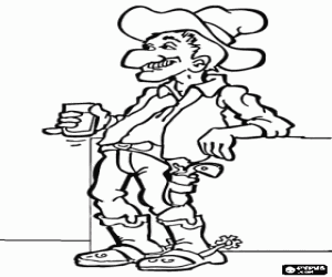 An old cowboy in the saloon coloring page