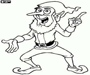 Old and expressive Christmas elf coloring page