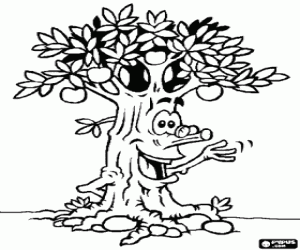 An old tree with a smile coloring page