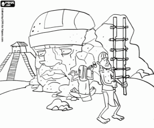 Olmecs colossal heads coloring page