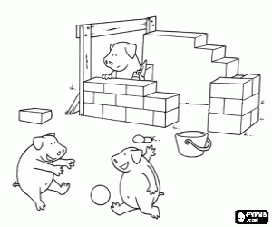 One is working, pigs playing coloring page