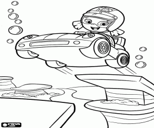 Oona jumping with the racing car coloring page