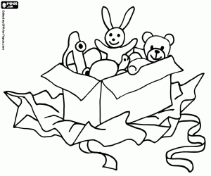 An open box with Christmas gifts coloring page
