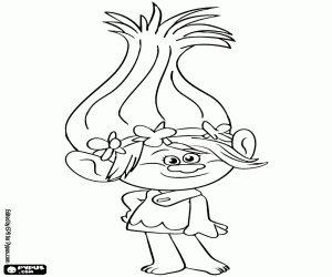 The optimist Poppy,the leading troll coloring page