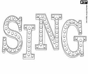 Original logo of Sing, in english coloring page