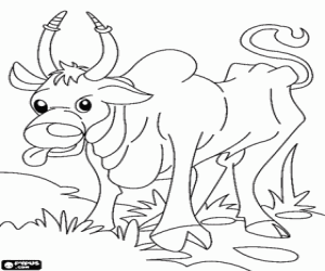 Ox grazing in the field coloring page
