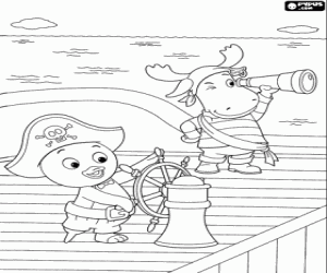 Pablo and Tyrone on a pirate ship coloring page
