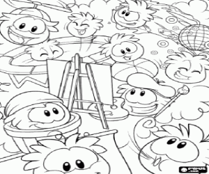 The painter puffle in action coloring page